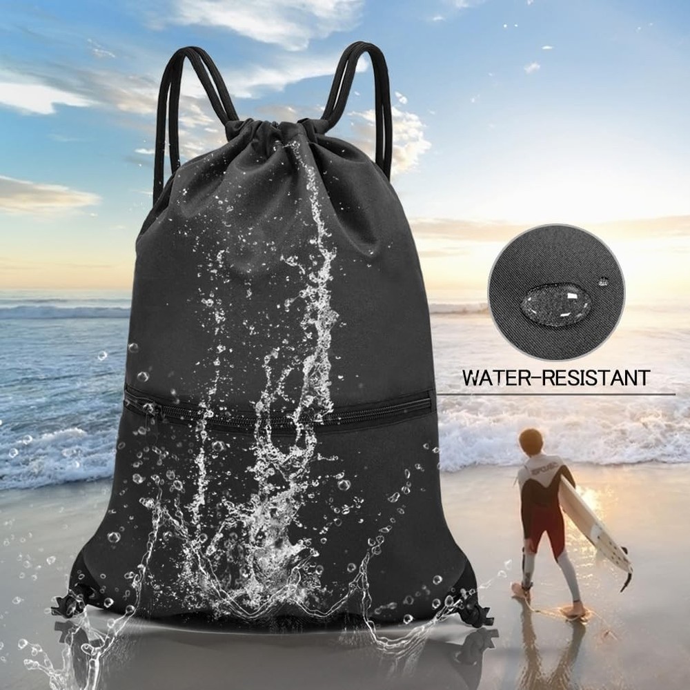HOLYLUCK Drawstring Backpack Bag Sport Gym Sackpack Ablack