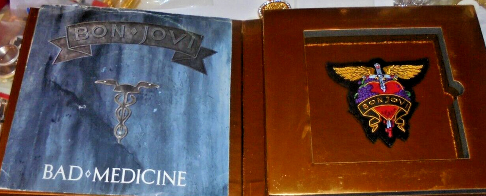 BON JOVI 1988 Billboard #1 Hit Single BAD MEDICINE 45 Record Concert Patch Song