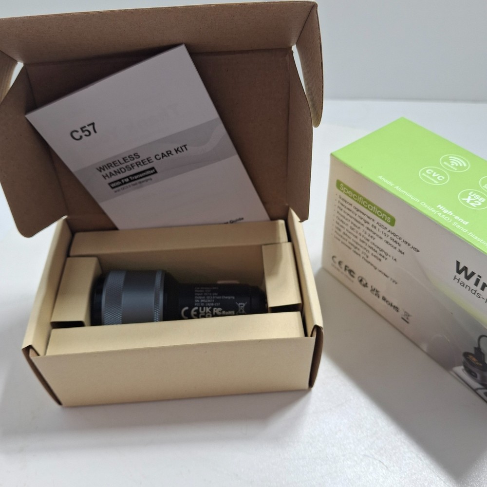 C57 Bluetooth Car Kit Wireless Hands Free FM Transmitter QC3.0 Charger New OB