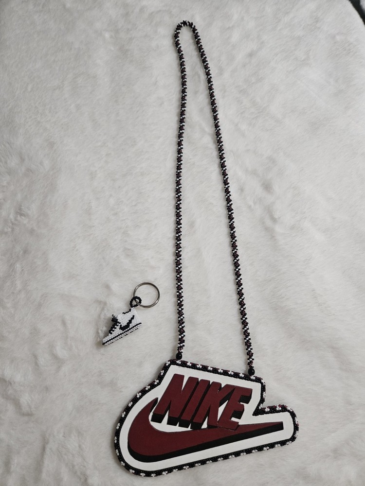 Nike handmade Beaded Logo Medallion & Sneaker Keychain Set