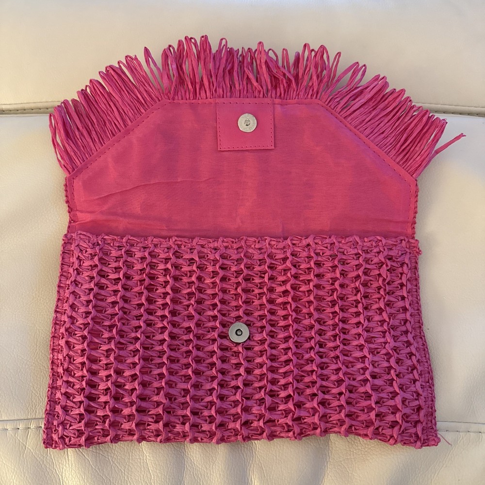 Straw Raffia Clutch Hot Pink NEW***