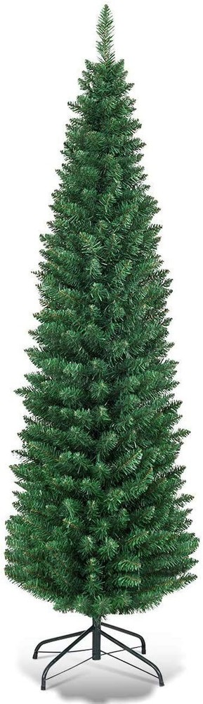 Giantex, Green Artificial Pencil Christmas, Hinged Pine Tree with Solid Metal Le