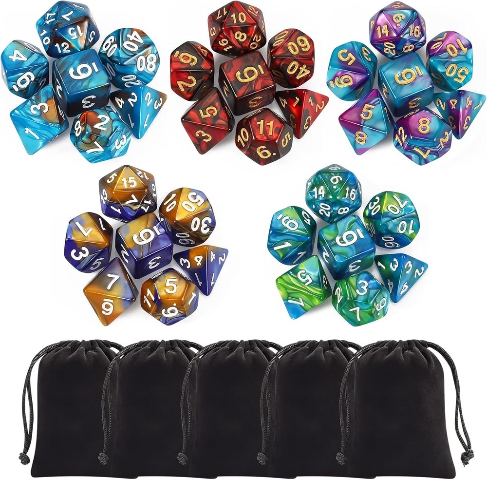 35-Piece Double-Color Polyhedral DND Dice Set for Tabletop Gaming Elegance