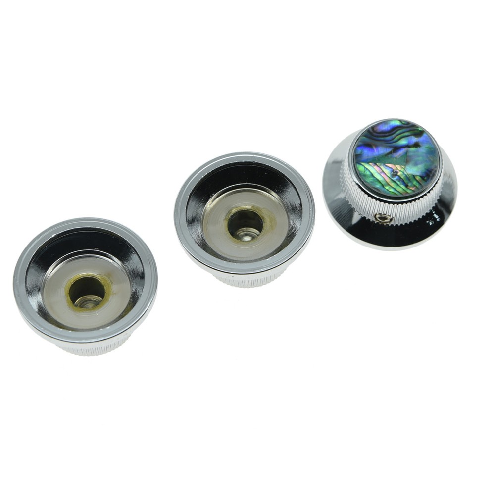 3x Set Screw Abalone Top Chrome Guitar Knobs ST Metal Knobs for 6mm Shaft Pot