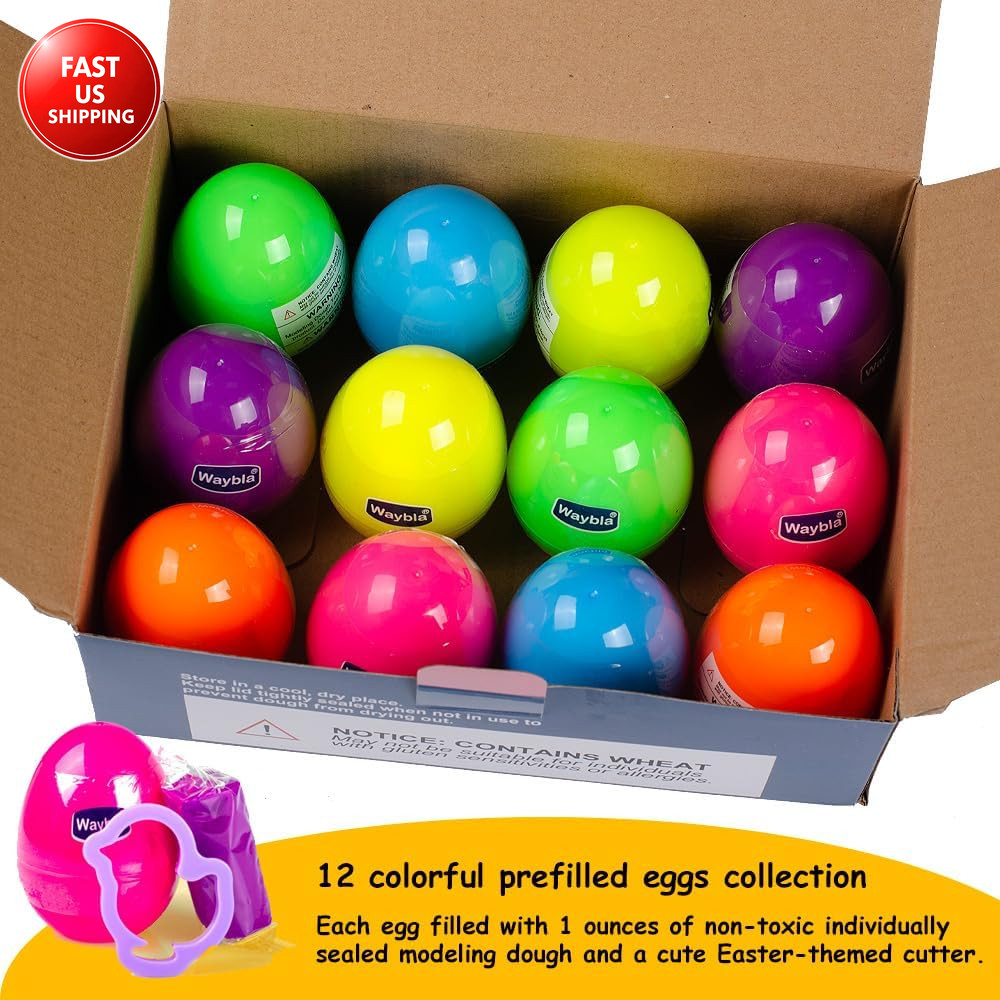 12-Pack Prefilled Easter Eggs with Modeling Dough & Easter-Shaped Cutters, Non-C