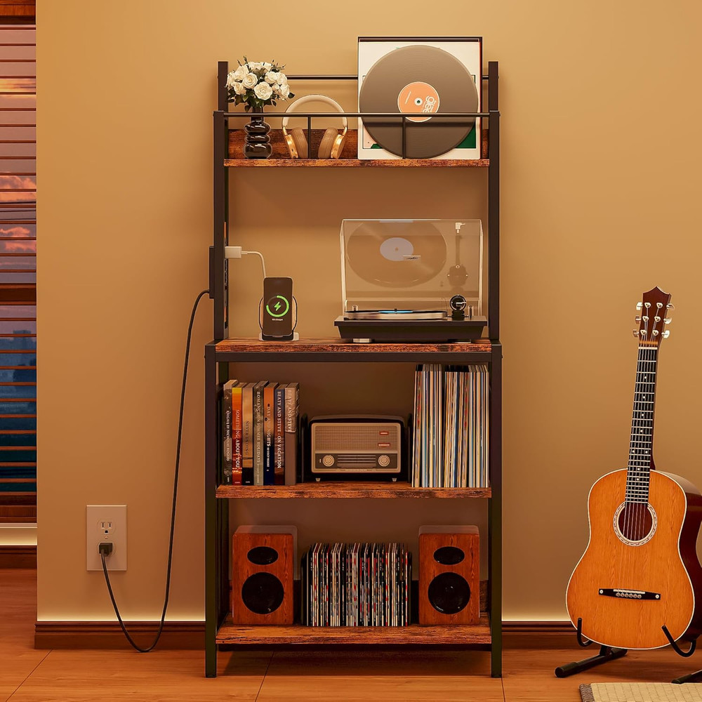Record Player Stand, 2-Tier Vinyl Record Storage, Large Record Player Table with