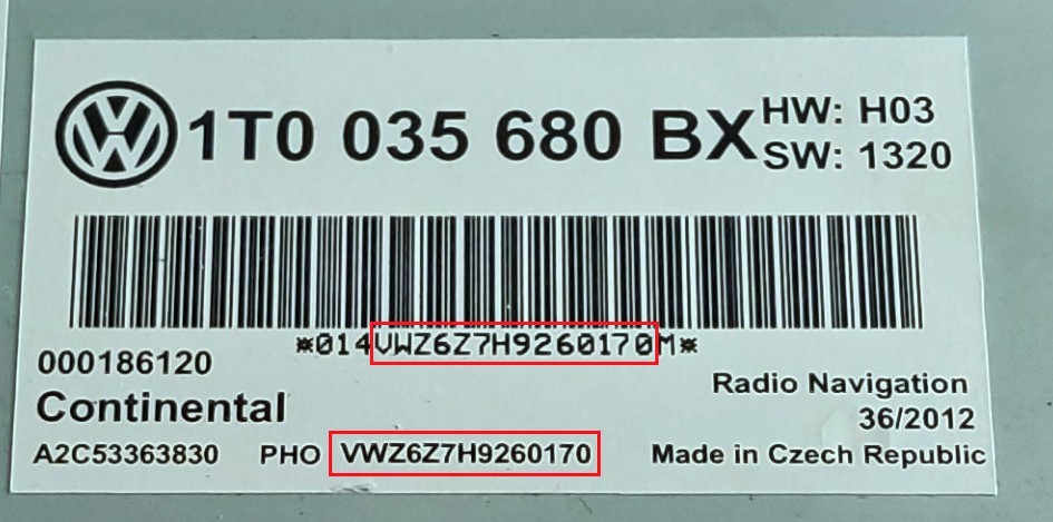 VW Volkswagen RCD RNS Radio Code Unlock PIN Digital Service
