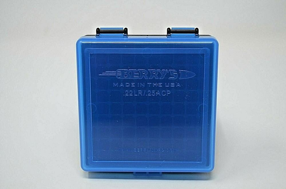 (5 PACK) Capacity 100 Each / BLUE TOP-BLACK BOTTOM 22 lr Ammo Box / Case