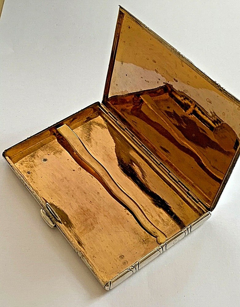 ANTIQUE 193 Gr. STERLING SILVER & GILDING MASSIVE CIGARETTE CASE