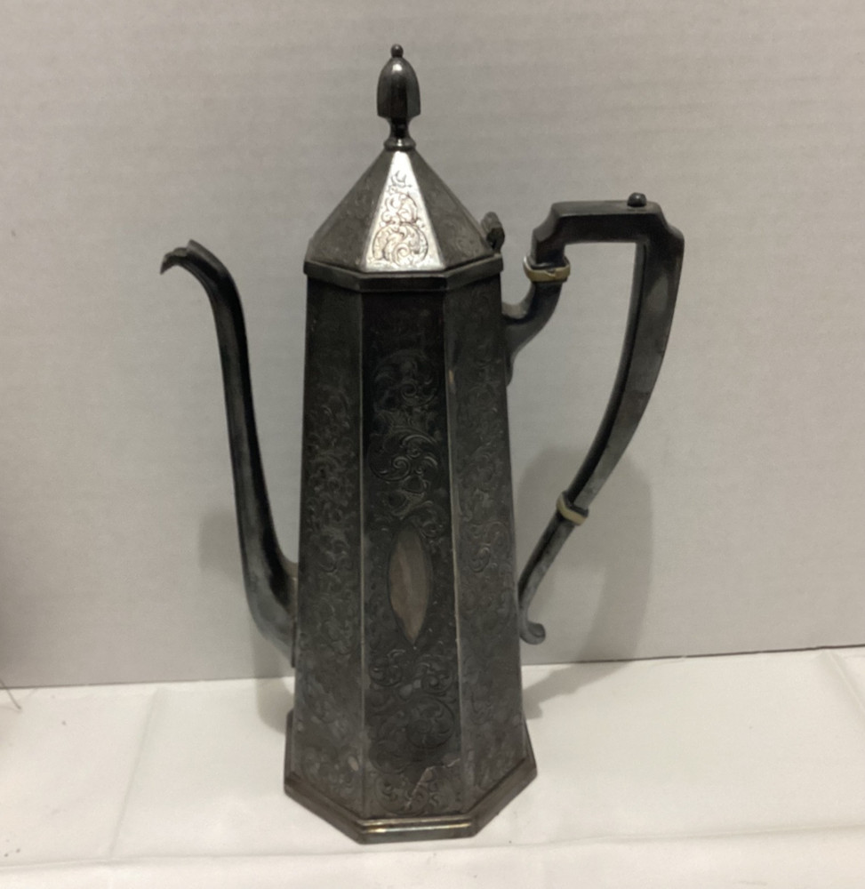 Vintage Derby Silver Plate Octagon Tea Pot with Acorns Pattern