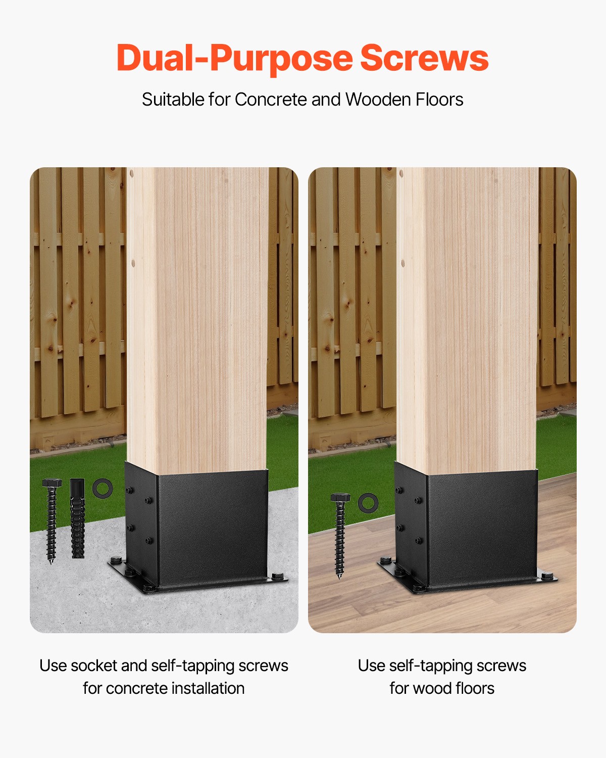 VEVOR 4 Pack 4x4 Post Base Brackets Wood Fence Post Anchor Inner Size 3.6x3.6 in