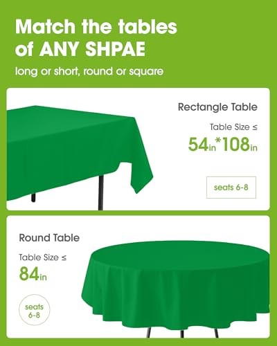 Plastic Table Cloth Disposable 8 Pack, 54 x 108 54" X 108" Rectangle Green