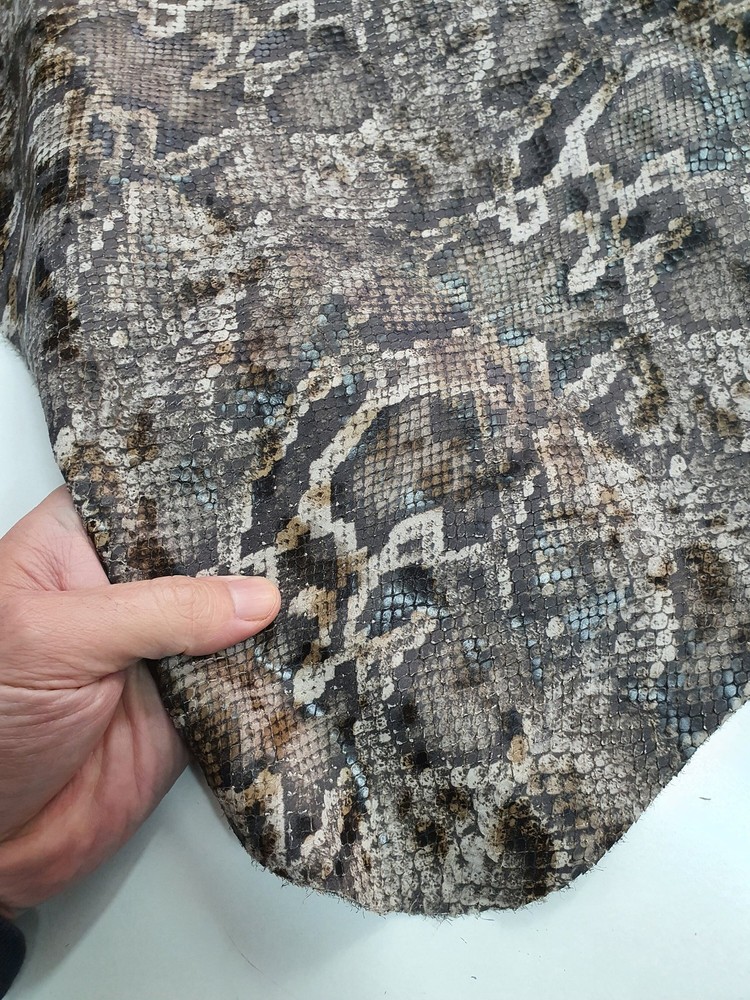 Python Print Cow Leather Hide: Brownish Beige Embossed Cowhide Sheet