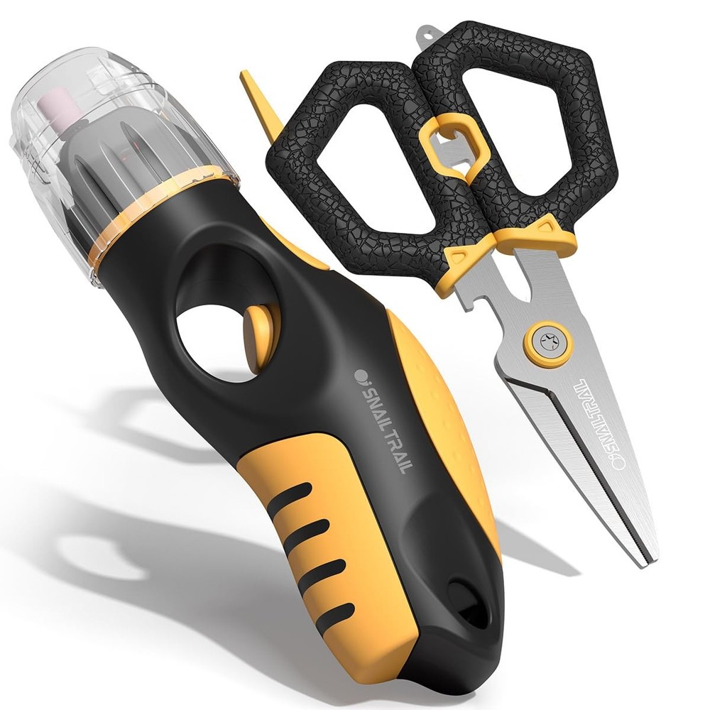 Fishing Line Stripper & 6"Scissors Kit Built-in Electric Hook Sharpener Portable