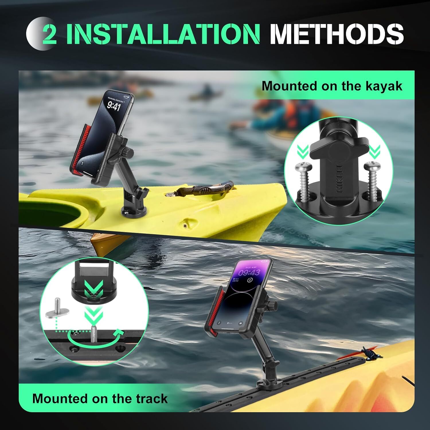 Kayak Phone Holder Mount, 360°Adjustable Kayak Phone Holder with Long Arm