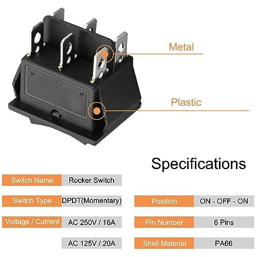 Rocker Switch 6 Pin 3 Position ON/Off/ON Momentary Toggle Switch Ordinary