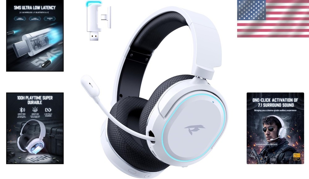All-In-One Wireless Gaming Headset with 100H Playtime and Multi-Platform Support