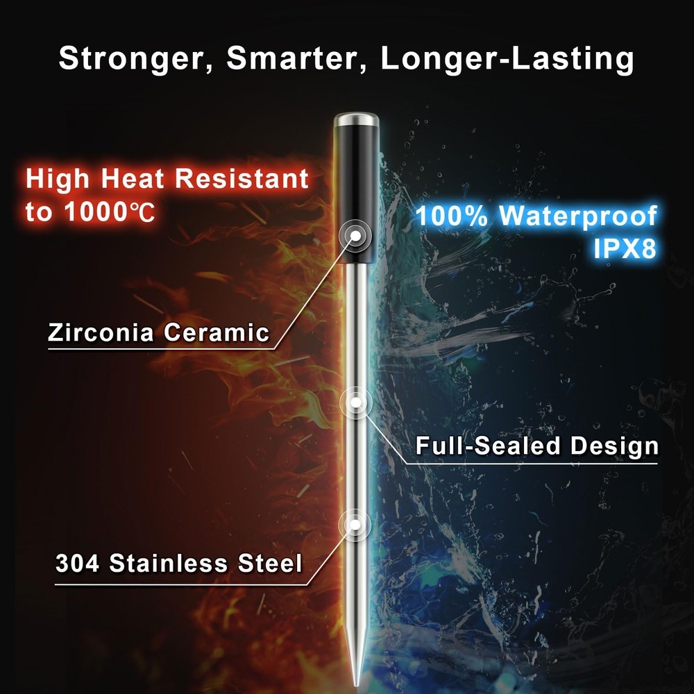 Smart Bluetooth Wireless Meat Thermometer with Display Base, NIST ±0.5°