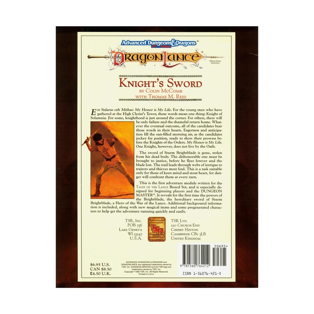 TSR Dragonlance Knight's Sword Fair+