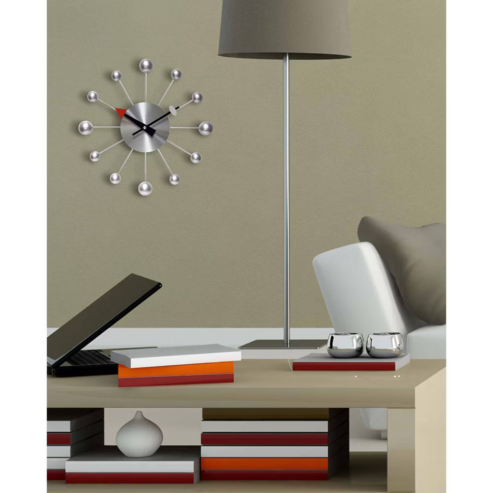 15" Orb Spoke Retro Wall Clock Silver - Infinity Instruments: Modern Design,