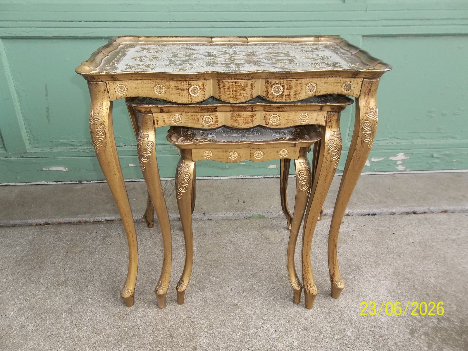 Vintage 1950s - 60"s Italian Florentine Gilded Plastic Nesting Tables - Set of 3
