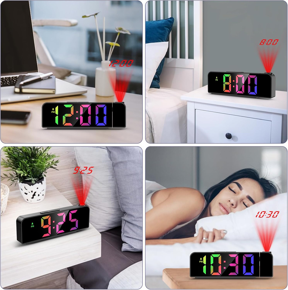 Projection Alarm Clock, Alarm Clocks with Projection on Ceiling with 7.9" Large