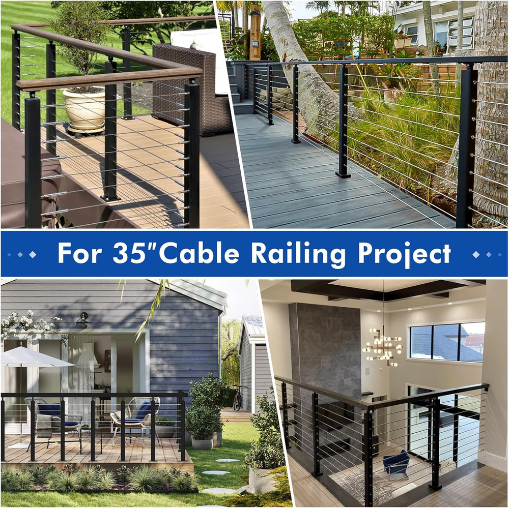 4 Pack 36" Black Stainless Steel Cable Railing Posts for Deck & Balcony