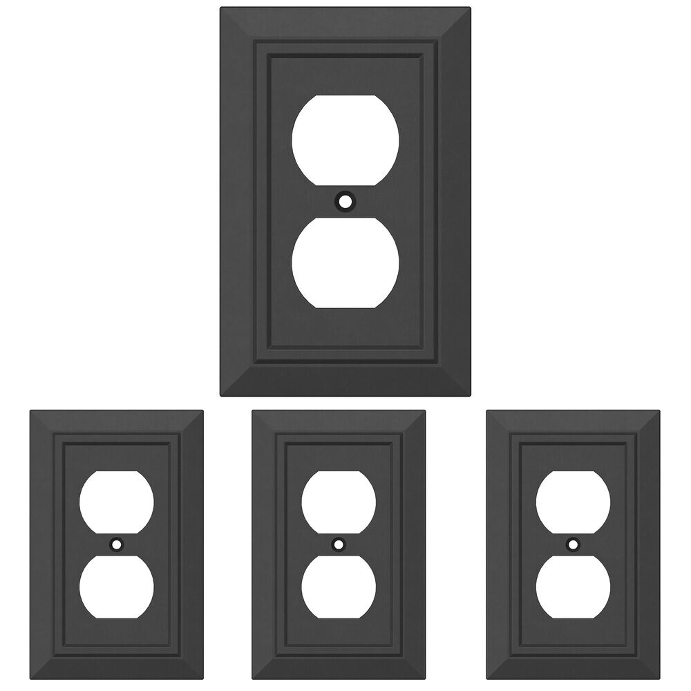 (4-pack) Classic Architecture Single Duplex Flat Black Antimicrobial Wall Plate