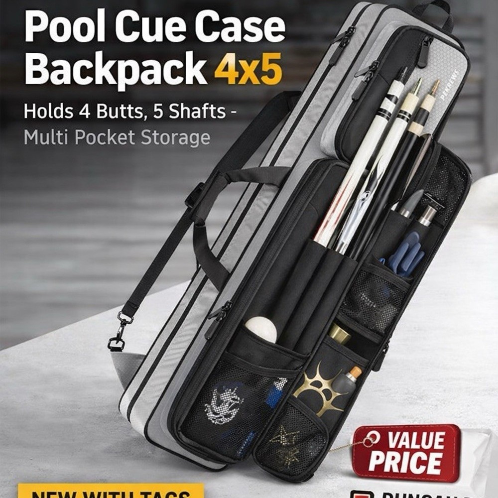 Pool Cue Case Backpack 4x5 Billiard Stick Holder Multi Pocket New
