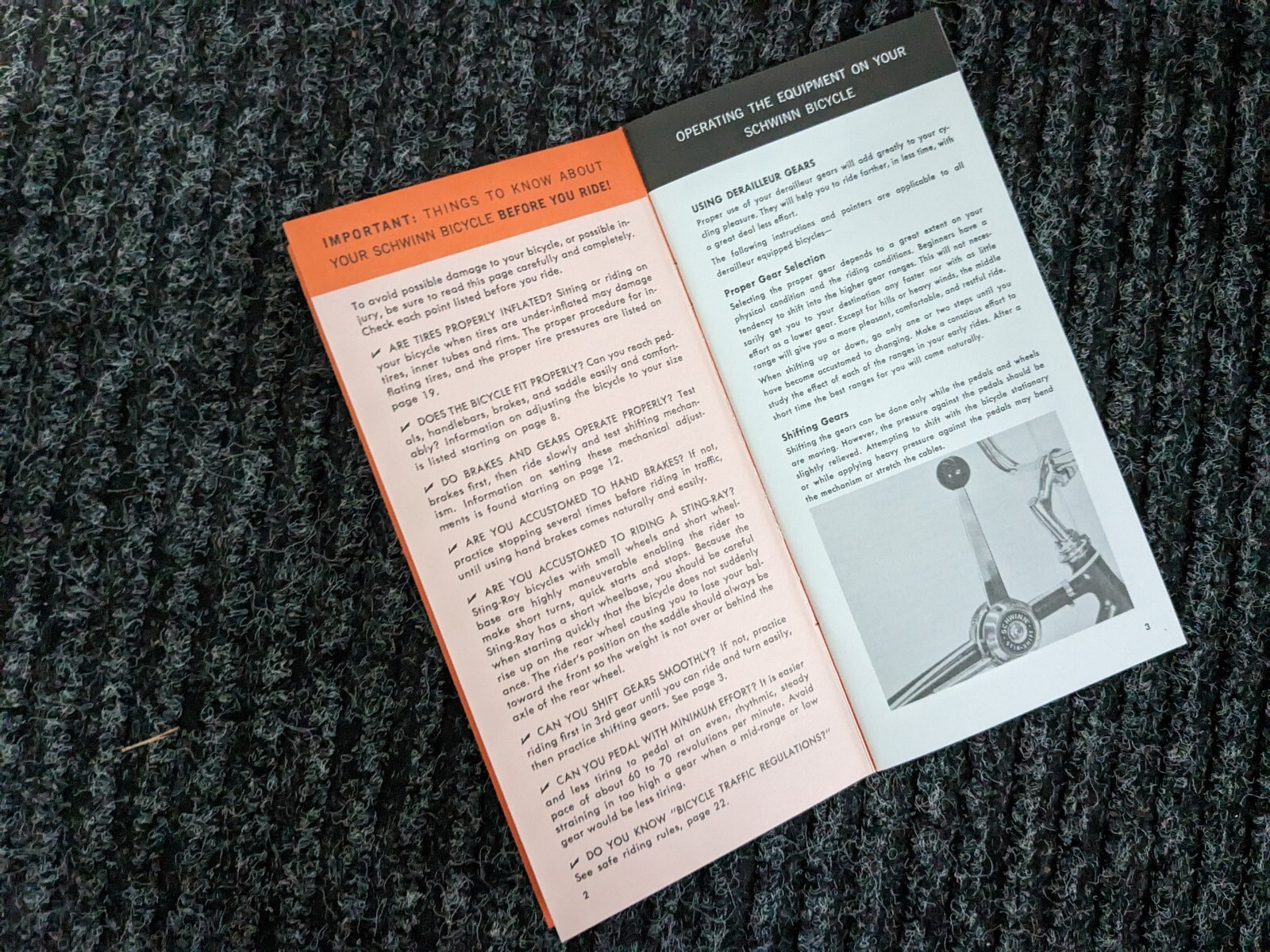 SCHWINN 1968 KRATE & 5 Speed Bicycle Stingray Owners Manual