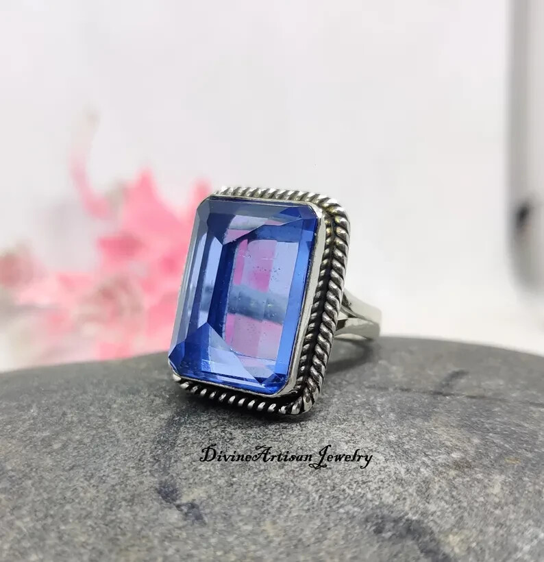 Tanzanite Silver Ring, Handmad925 Sterling Silver Band&  Statement Ring All Size