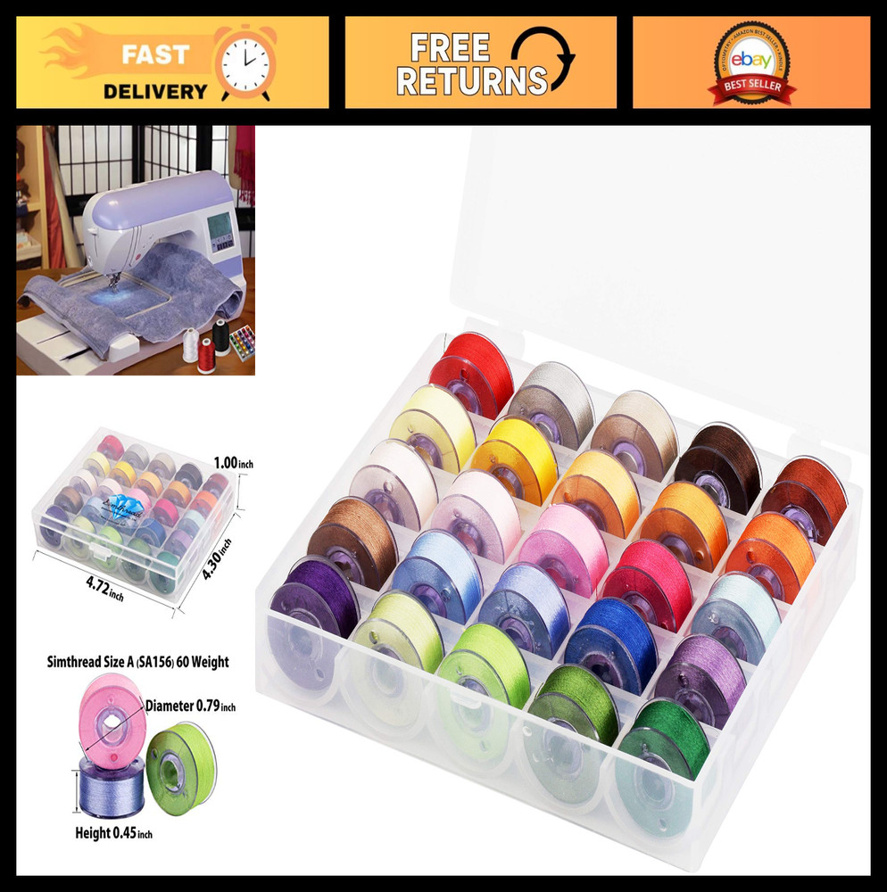 25pcs Assorted Color Prewound Bobbins Thread Size A Class 15 for Sewing & Embroi