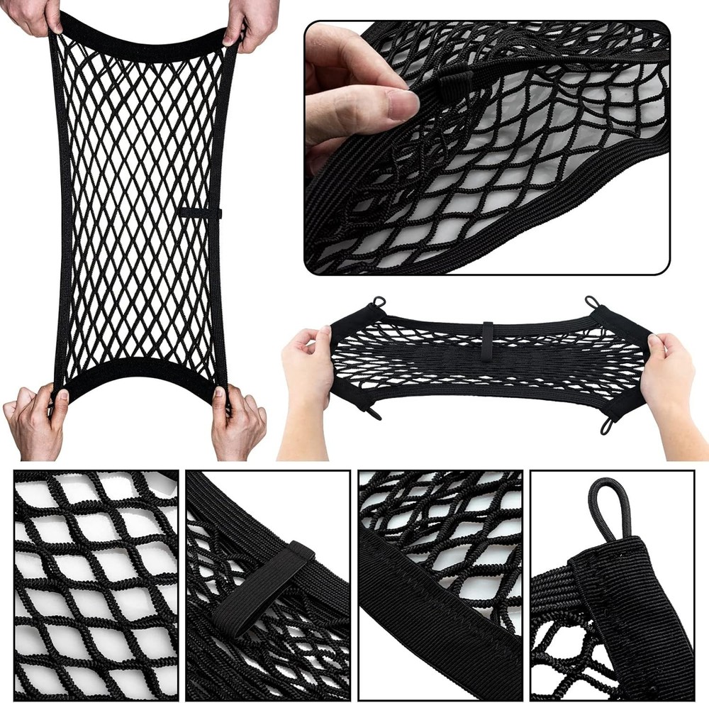 Universal 2 Pack Elastic Small Cargo Net Pocket Organizer Pouch Bag 14.3 x 9.5"