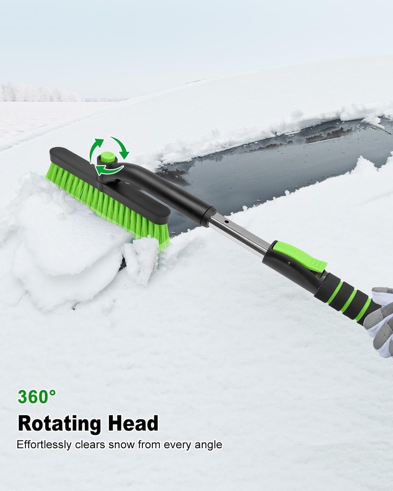 Extendable Snow Brush Ice Scraper Green 31.8" Extendable Foam Grip