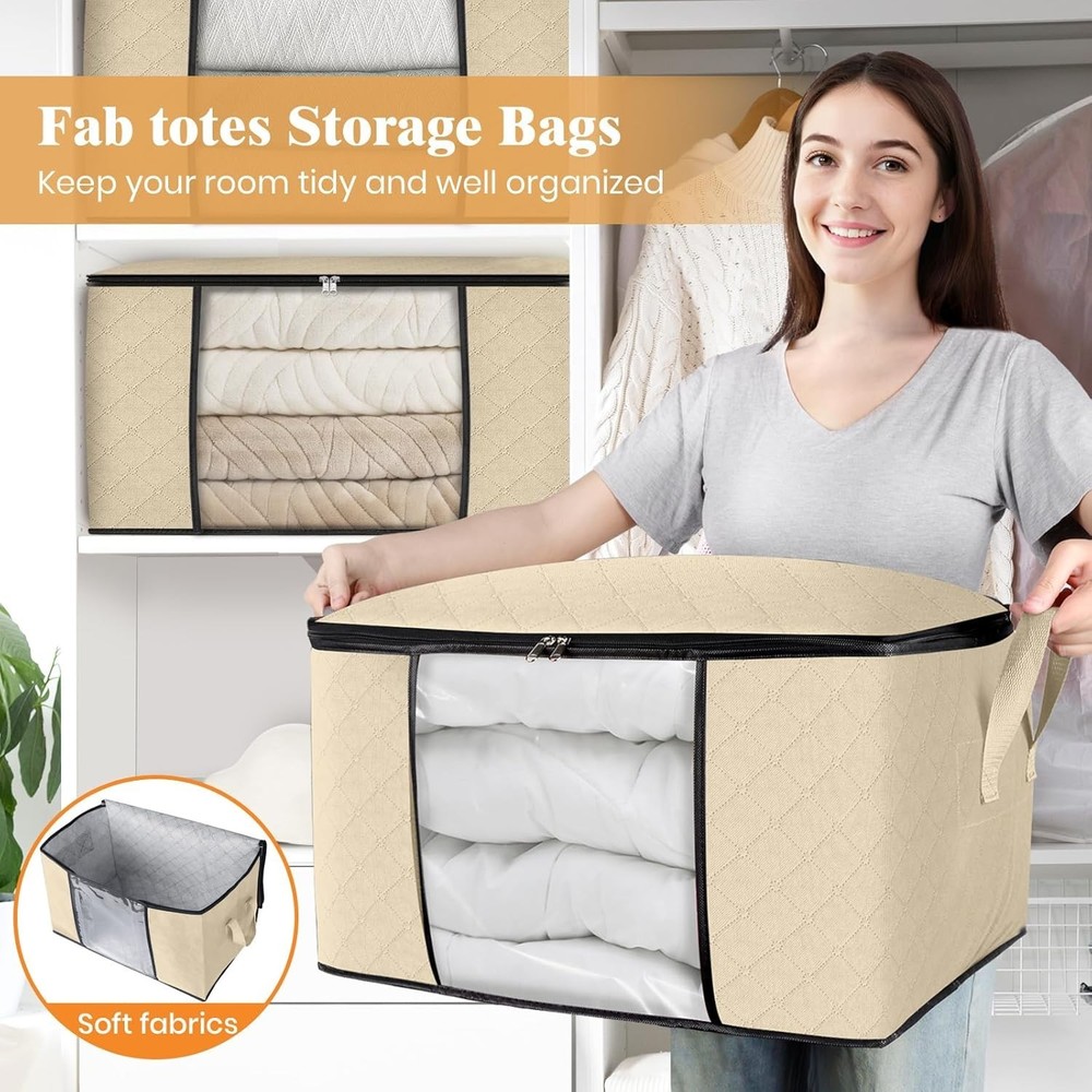 6 Pack Clothes Storage Bags - Breathable Fabric, 24 Gallons