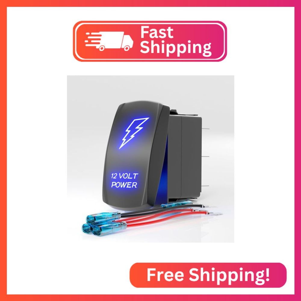 Okerny 12V Power Rocker Switch, Laser Pattern Blue Backlight, ON-Off Toggle, for