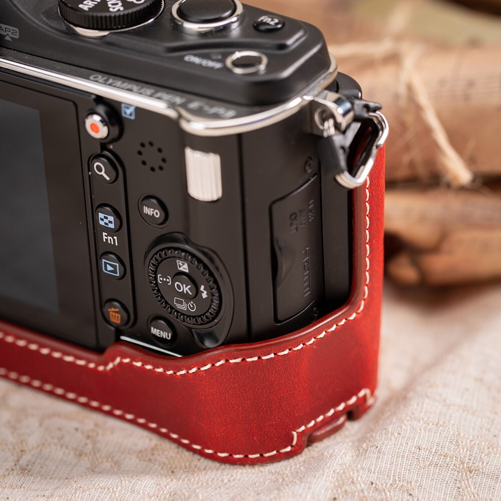 For Olympus E-P3 EP3 Handmade Real Leather Half Camera Case Bag Cover