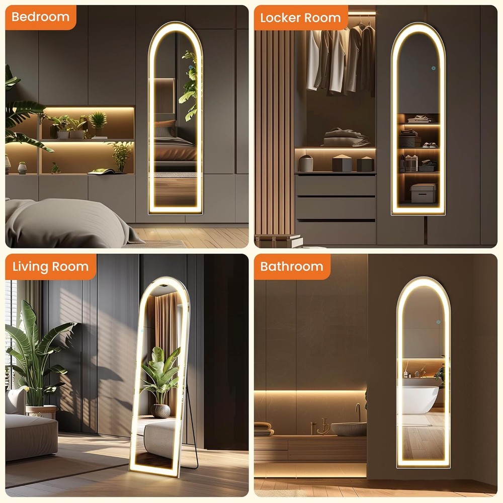 Mirror Full Length Standing Mirror with LED Lights Lighted Floor Standing Mirror