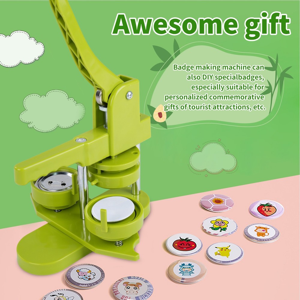 32mm Button Maker Machine Pin Press Complete DIY Kit with 100 Parts