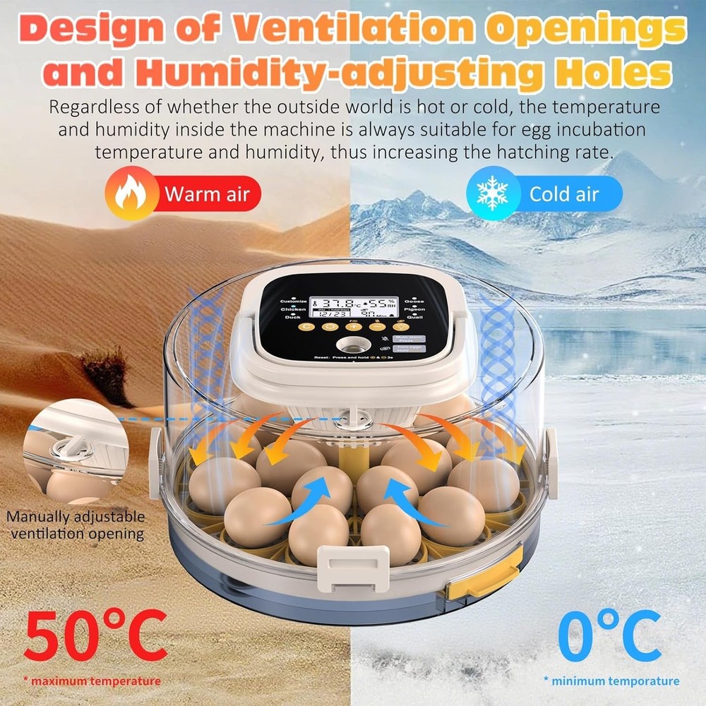 18 Egg Incubator Auto Turning Temp & Humidity Control Smart Hatcher