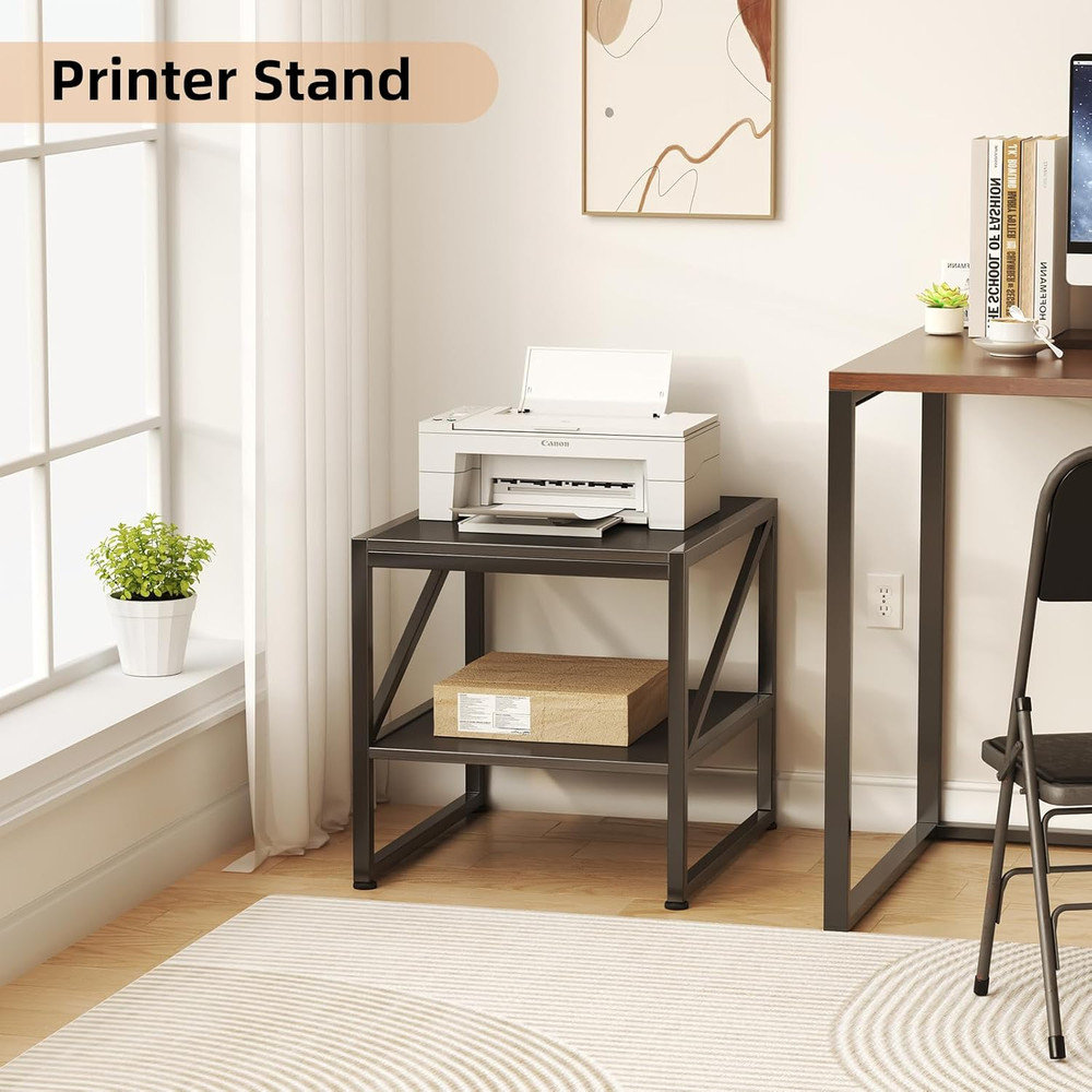 20 Inch Square End Table, Mini Fridge Stand with 2-Tier Storage Shelf, High Load