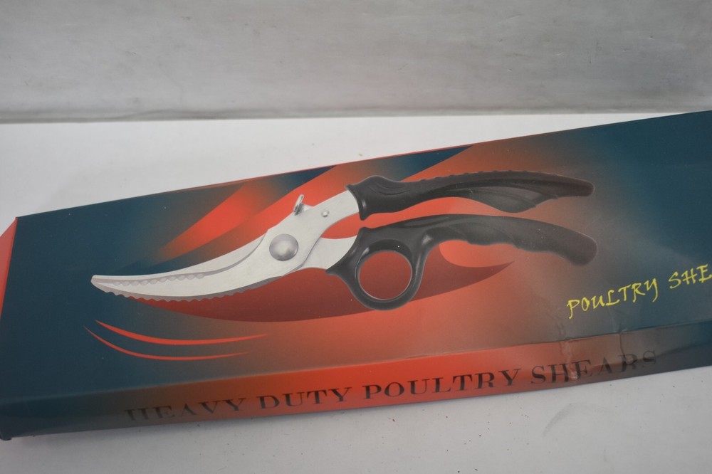 Multi Function Poultry Shears Scissors Tools w Black Handle Curved Blade Cutting