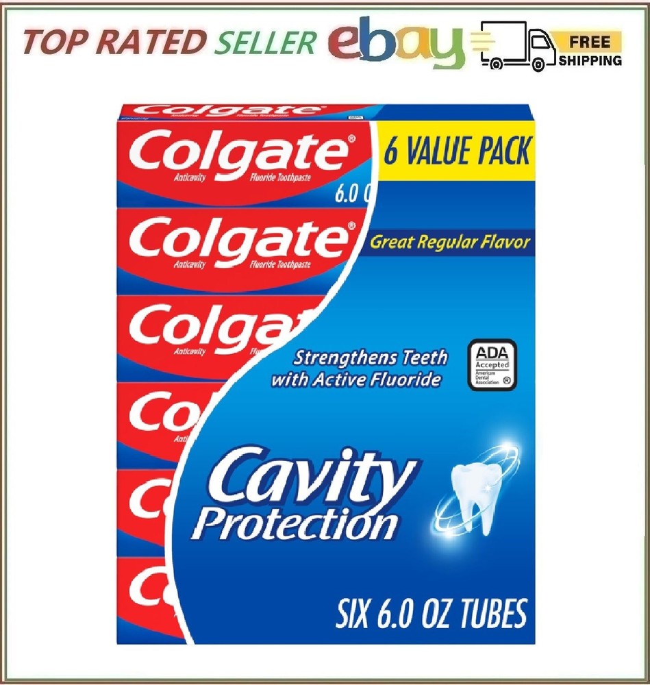 6-Pack Colgate Regular Cavity Protection Toothpaste with Fluoride, White 6 oz