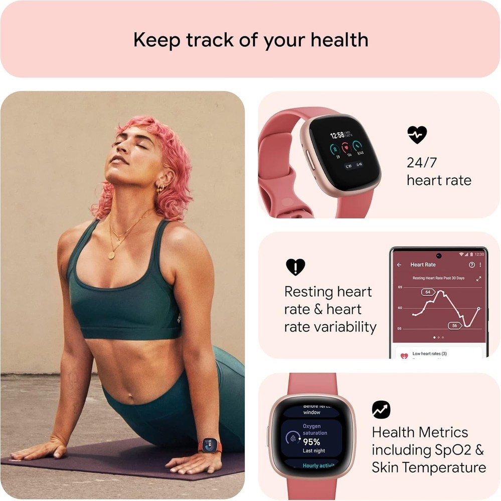 Fitbit Versa 4 Activity Tracker - Copper Rose/Pink Sand