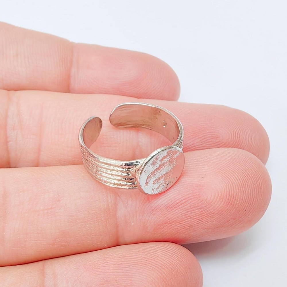 Adjustable Round Shiny Silver Ring Blank Settings, 10mm G37442
