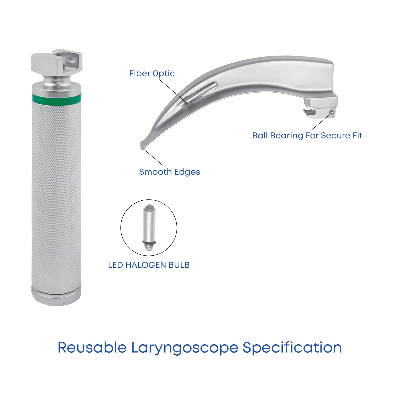 Fiber Optic Laryngoscope Mac Fix Tube Blade & Handle EMT Intubation Kit Reusable