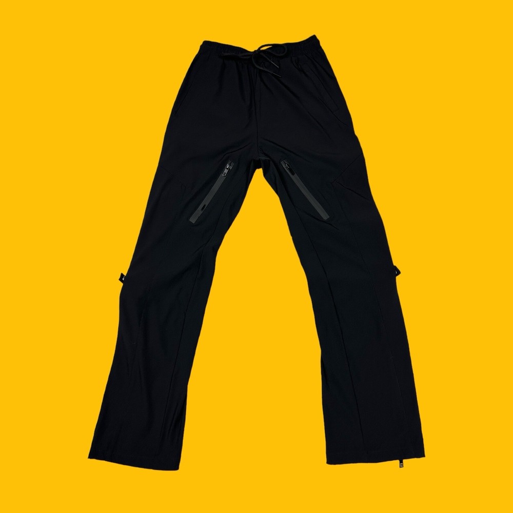 Made Extreme Mens Sz Medium Full Zip Utility Snap Button Strap Black Nylon Pants