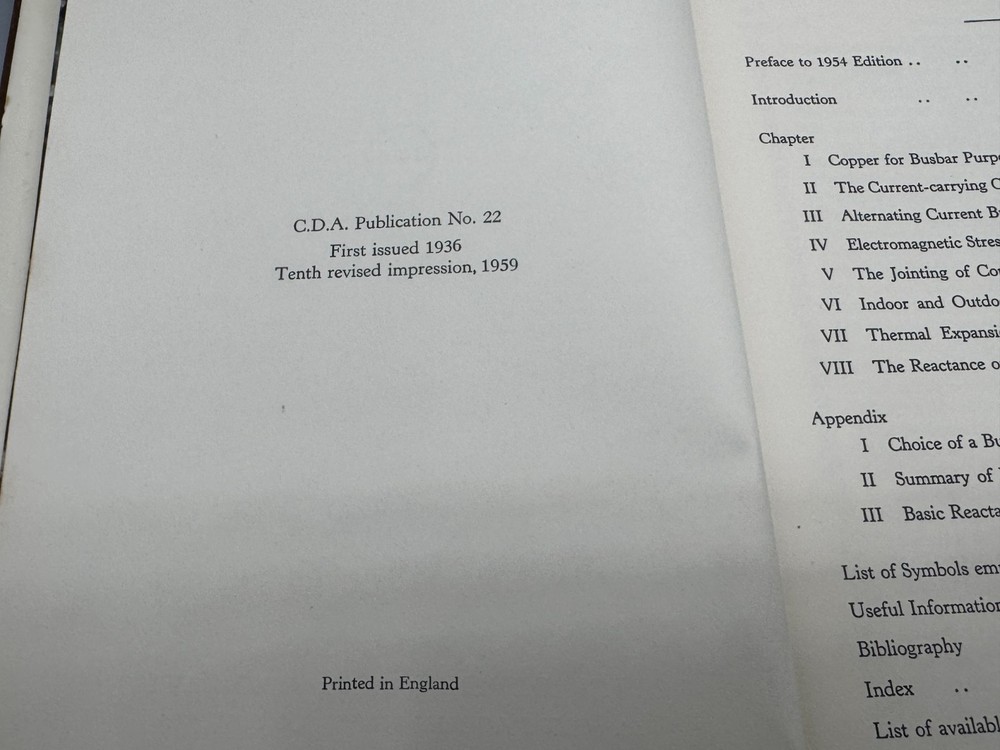 VINTAGE COPPER FOR BUSBARS HARDCOVER CDA TECHNICAL ELECTRICAL ENGINEERING