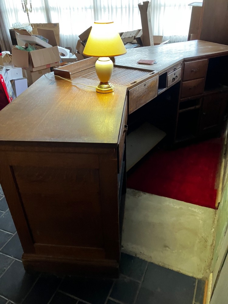 Vintage Angled Library Circulation Check-Out Desk / Counter