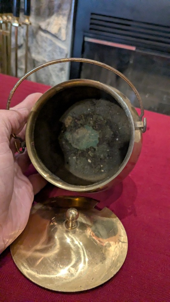 Solid Brass Smudge Pot Firestarter Cauldron W/Lid (No Wand) Excel. Cond.